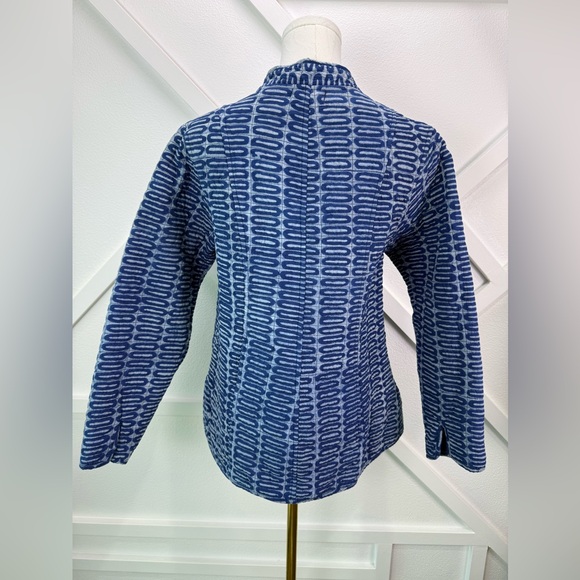 Novica Quilted Jacket Blue Block Print Open Front Cotton Coat Size Medium - Picture 6 of 11